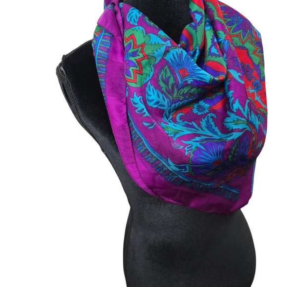 Berkshire Square Blue Red Jewel Tone Scarf Made In Italy Boho Colorful Chic - Picture 3 of 9